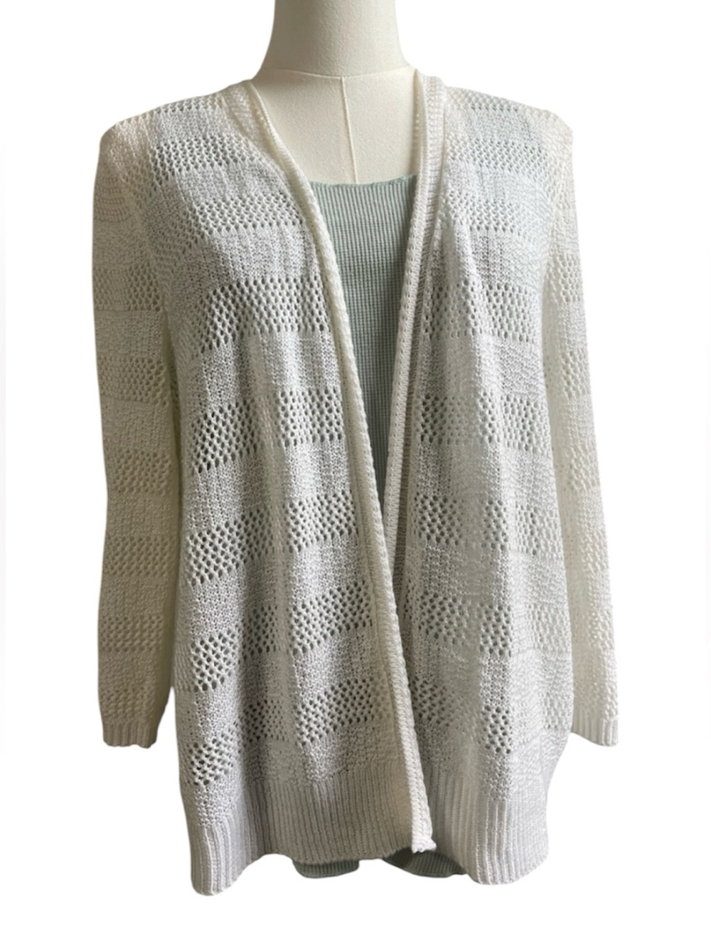 Charter Club White Open Knit Pointelle Cardigan Sweater XL Coastal Boho